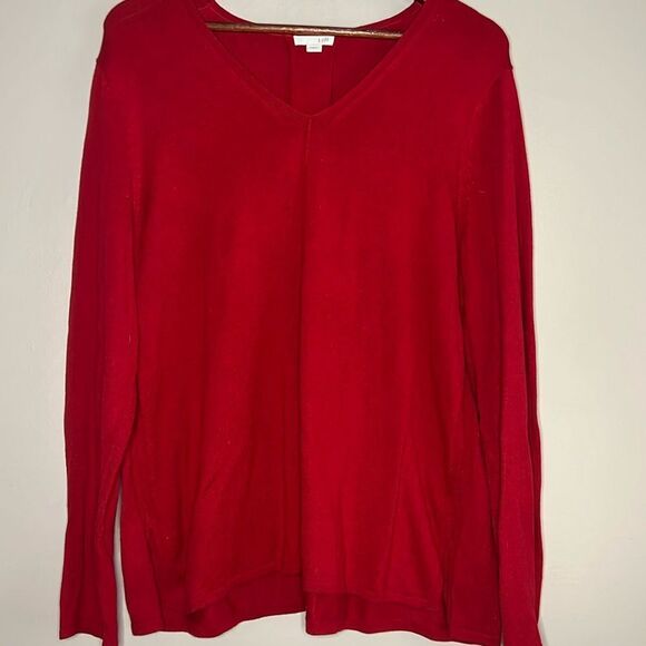 J Jill red lightweight V-neck sweater size large - Picture 1 of 6